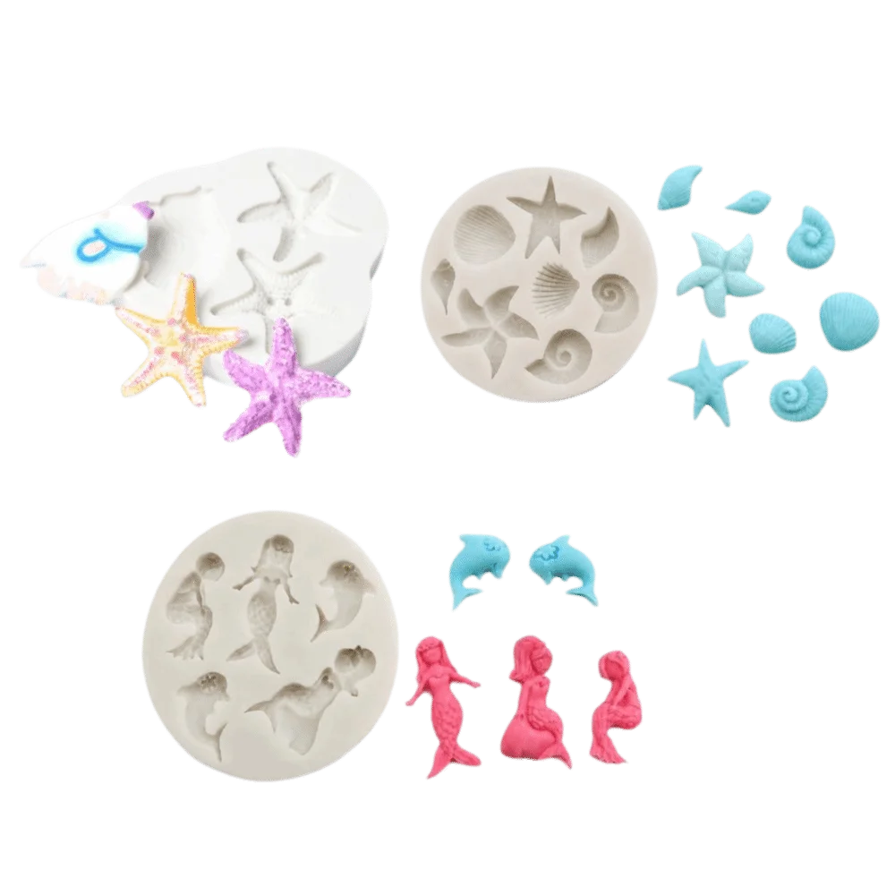 3PCS Flexible Mermaid Tail Silicone Mold Food Grade Silicone Heat Resistant Ocean Theme Fondant Mold Non-Stick