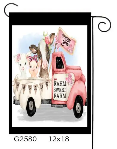 Farm Show Girls Pink Truck  - Garden Flag  Top Quality * Double Sided ~ 12x18