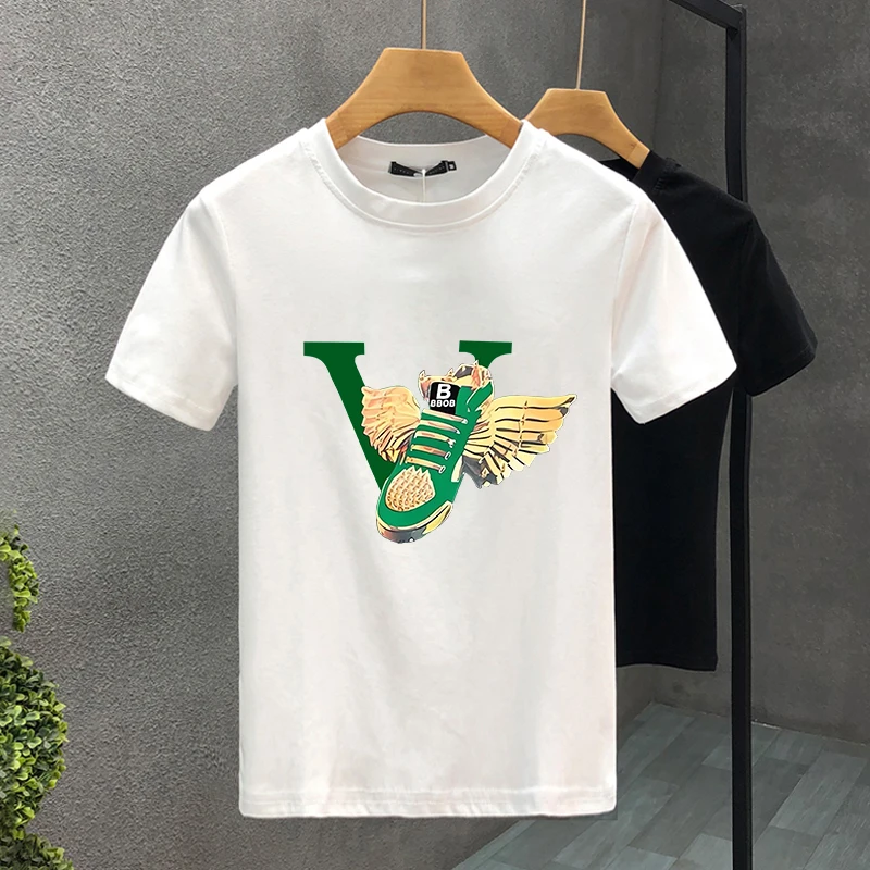 Luxury Brand Shoe 100% Cotton High Quality Printing Couple Tees Summer Harajuku For Men/Women Short Sleeve T-shirt Asian Size