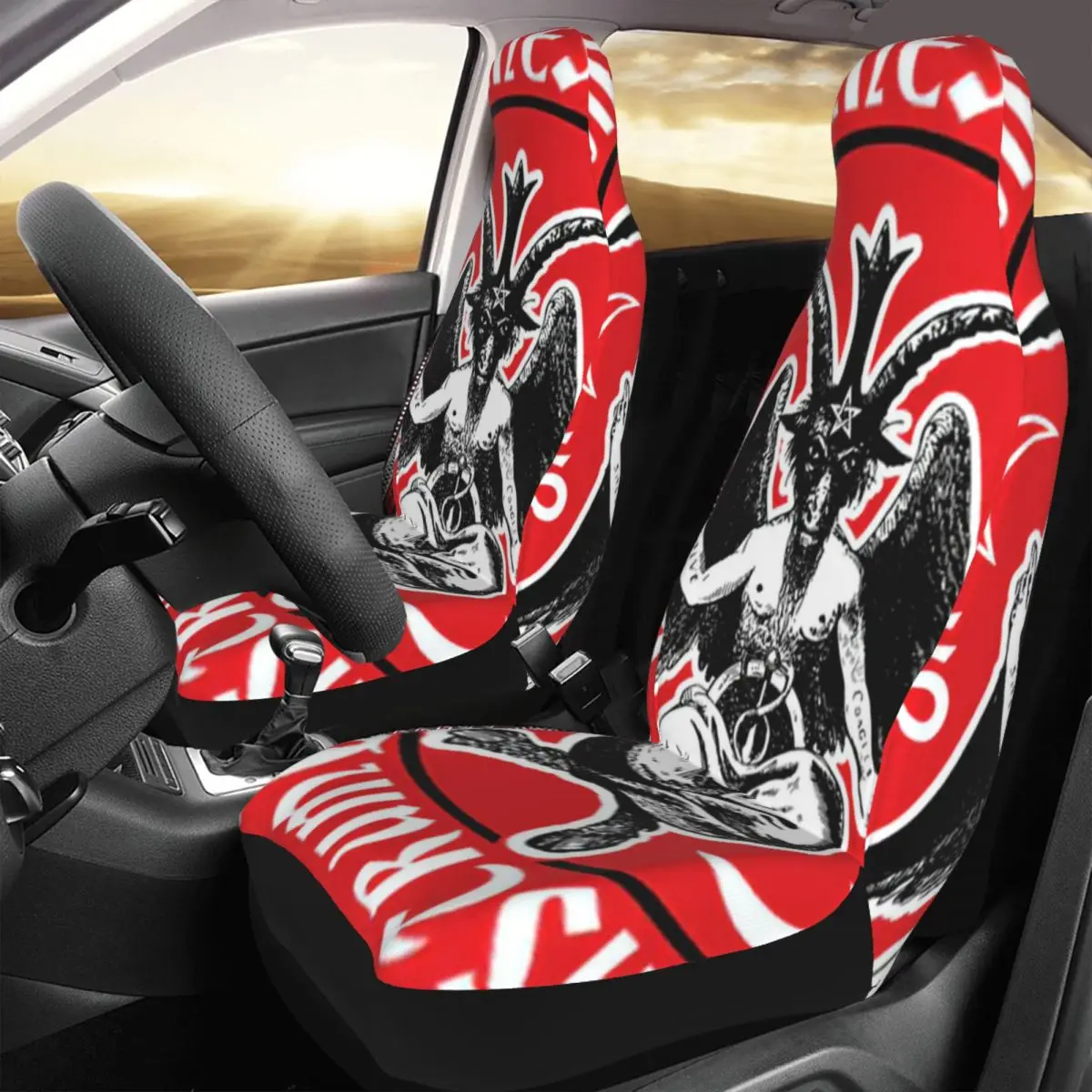 

Baphomet Satanic Crosses With Hail Satan Car Seat Cover Custom Printing Universal Front Protector Accessories Cushion Set