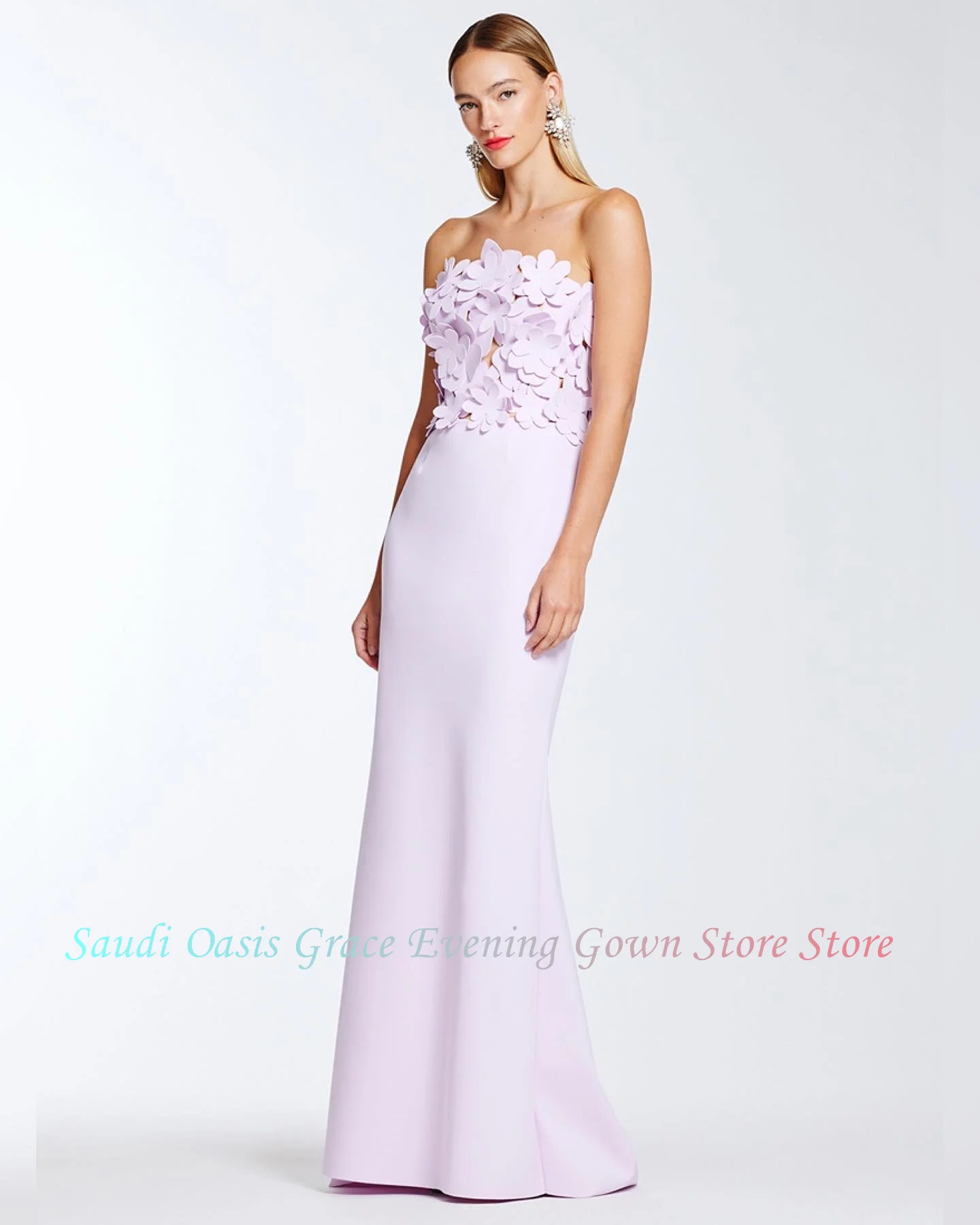 Customized Customized Simple Lavender Jersey Evening Dress Mermaid High Quality Handmade Flowers Homecoming Dresses Court Train