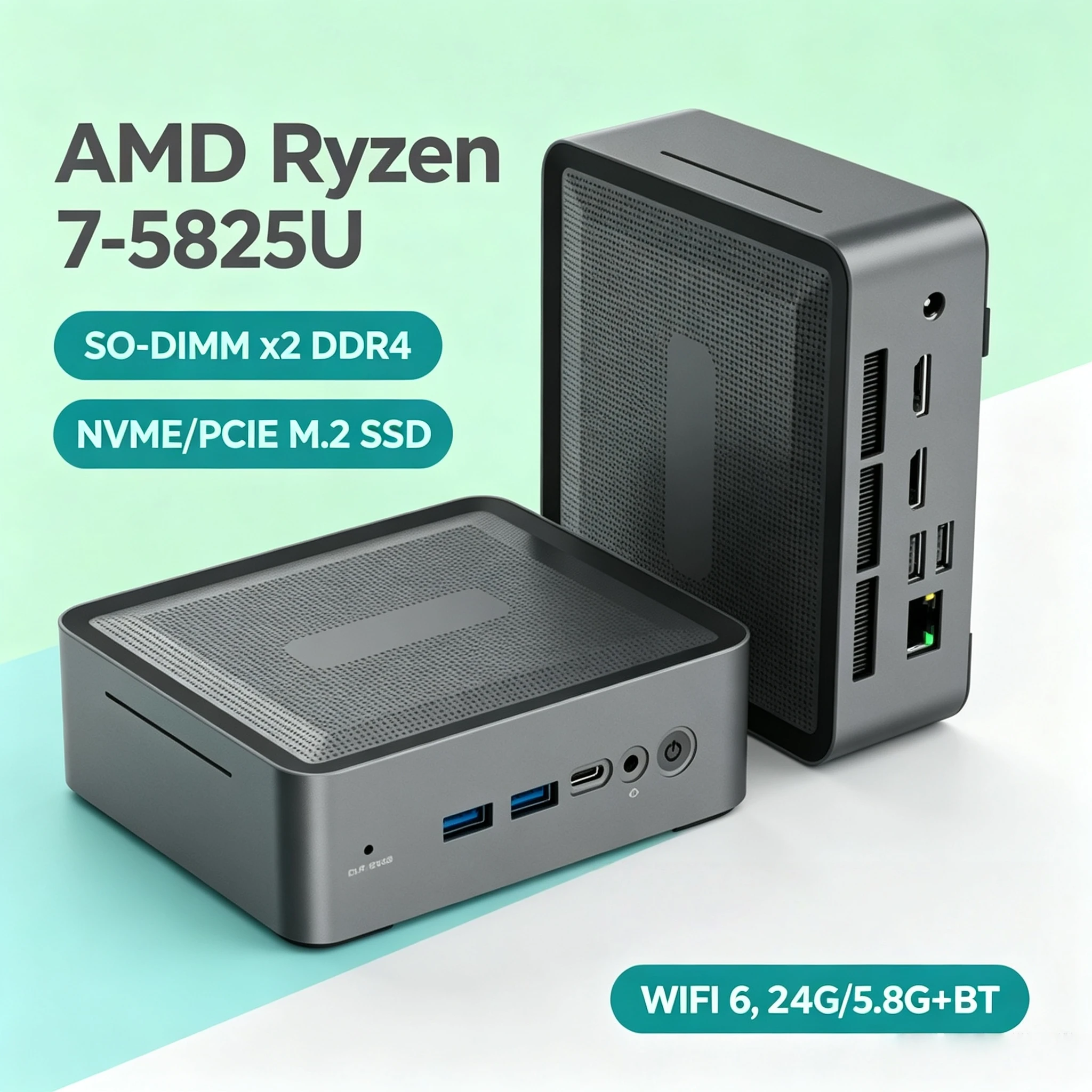 AMD Ryzen 7 5825U Mini PC 8C16T 45GHz 16GB DDR4 3200 M2 SSD HDD Win11 Pro WIFI6 BT52 Gaming Desktop for Office Home Ultra