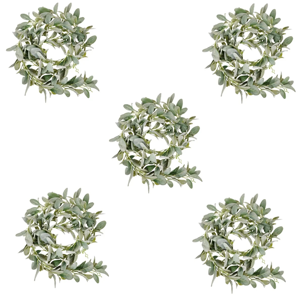 5X Artificial Flocked Lambs Ear Garland - 2Meter Soft Faux Vine Greenery and Leaves for Farmhouse Mantel Decor