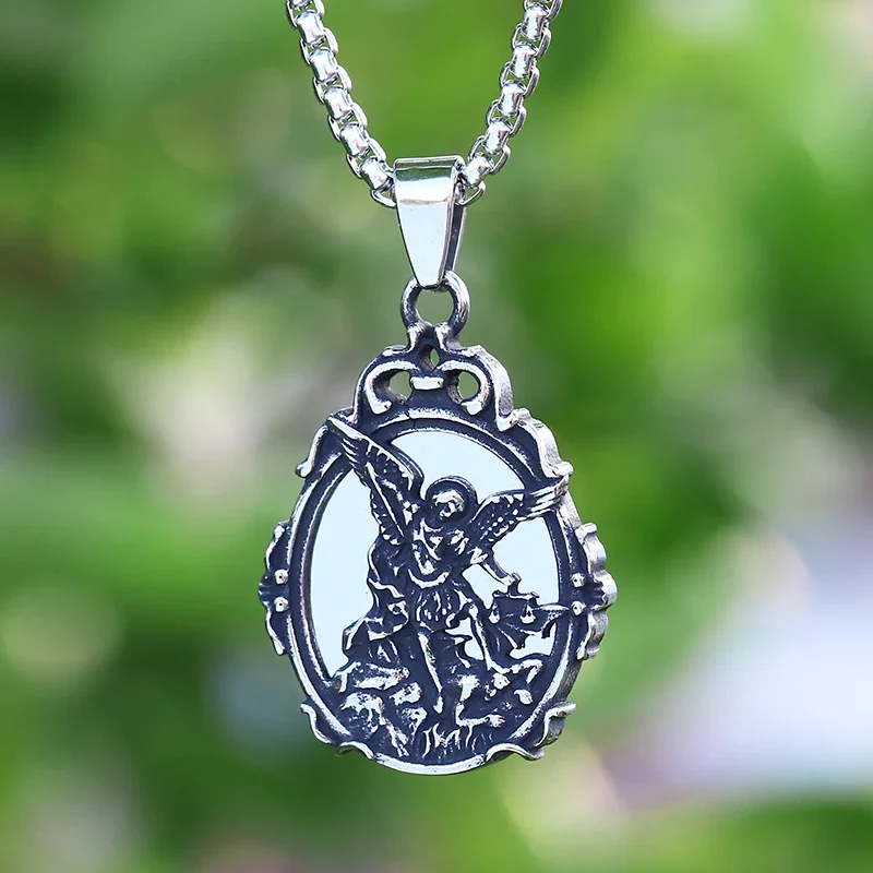 قلادة سانت مايكل رئيس الملاك للرجال ، مجوهرات الفولاذ المقاوم للصدأ ، مرآة راعي الكاثوليكية ، هدية الهالويين ، رائع ، 316L