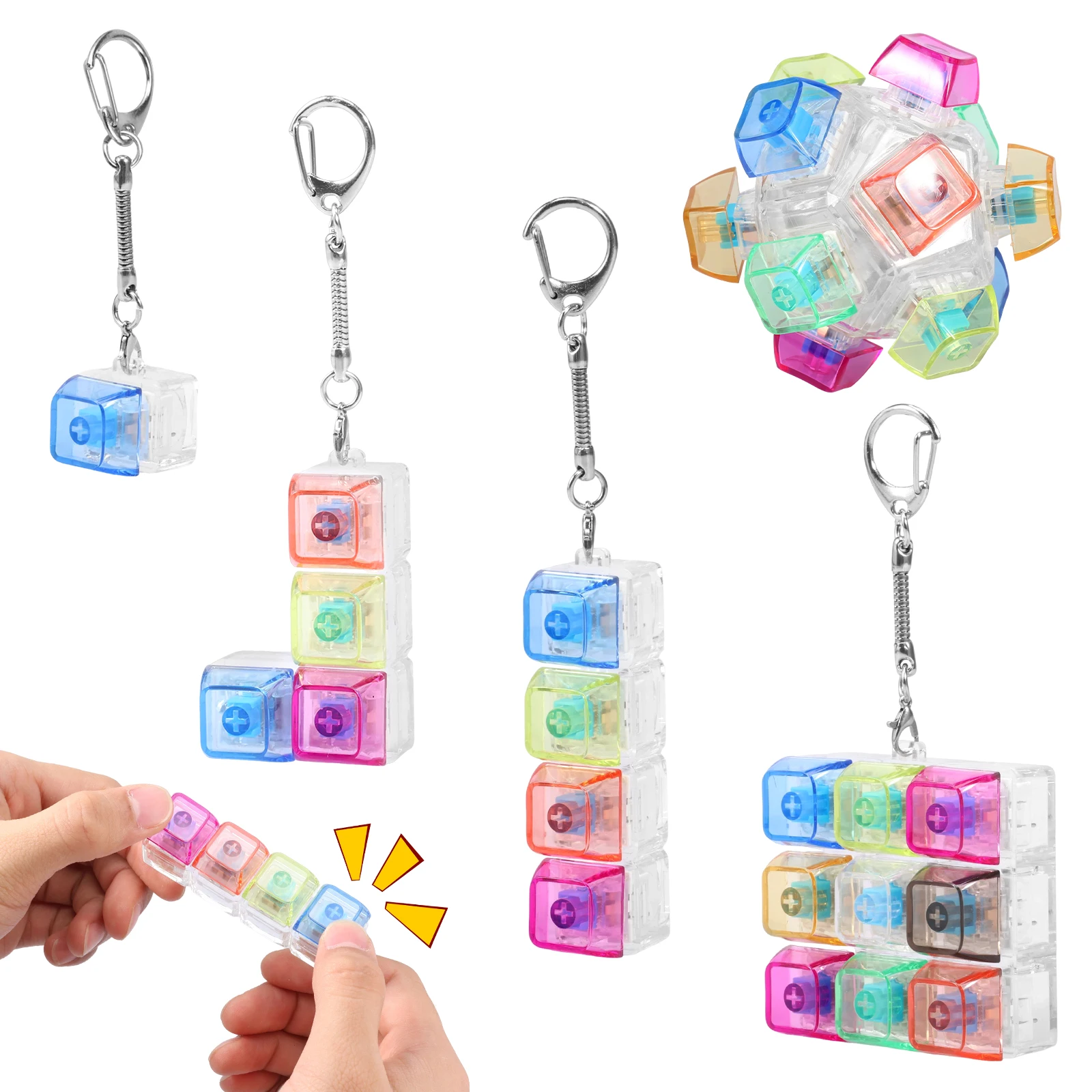 5Pcs Keyboard Clicker Keychain Fidget Toys 5-Styles Portable Clicker Keycap Sensory Toy for Office Desk Accessory Anxiety Gift