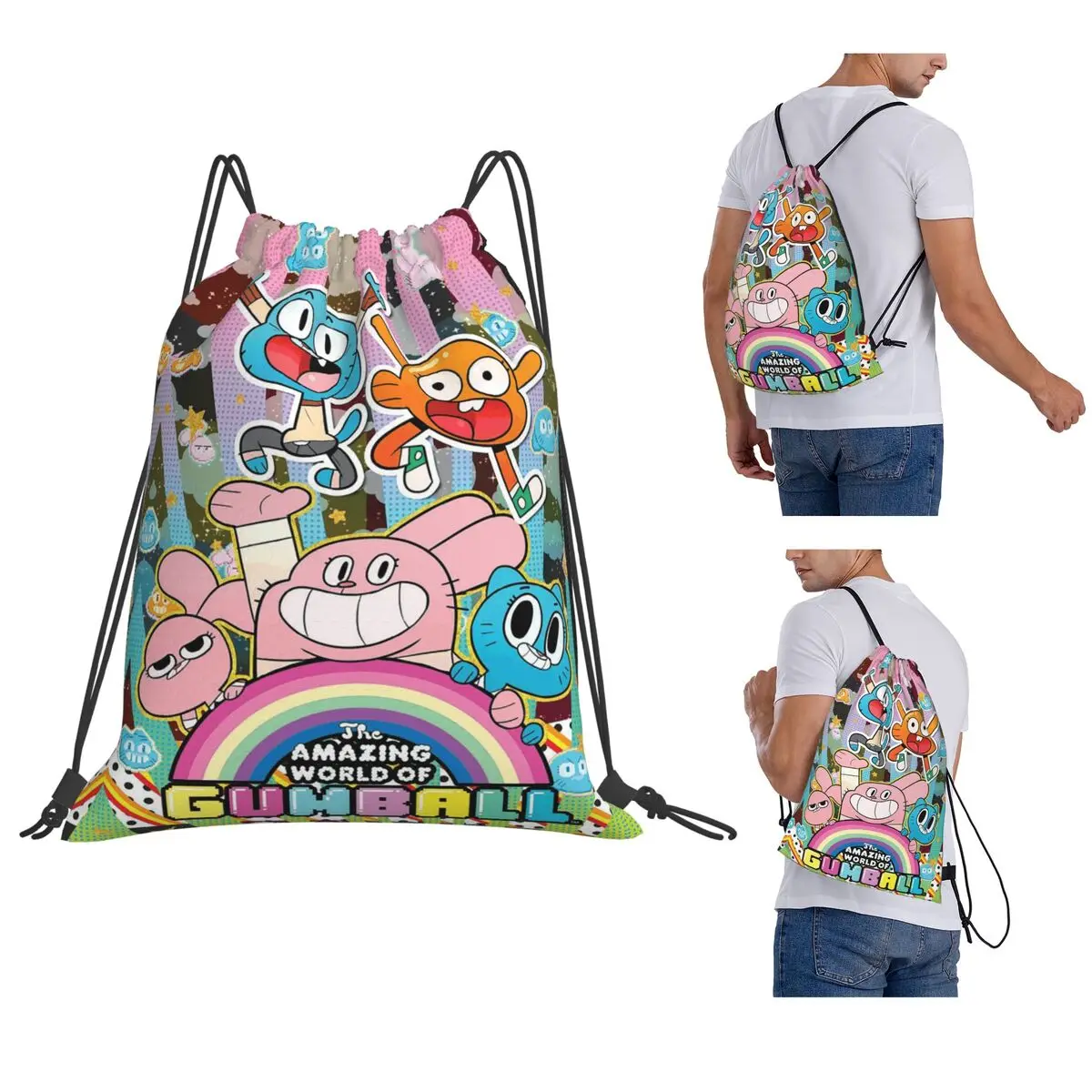 The Amazing World Of Gumball Cartoon Backpacks Multi-function Drawstring Bags Shoes Bag Book Bags for Man Woman School