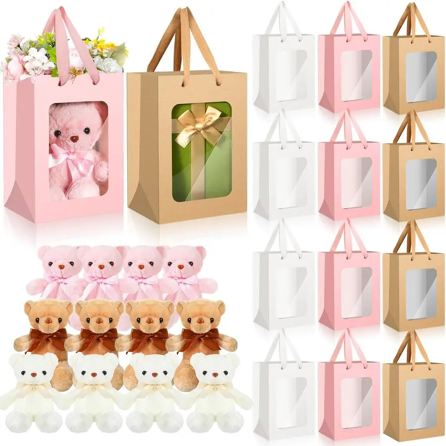 

12 Pack Cute Stuffed Bear Gift Bulk Plush Bear Animals Set with Paper Bags 12 Inch Soft Party Favors for Mother Mom Birthday Gra