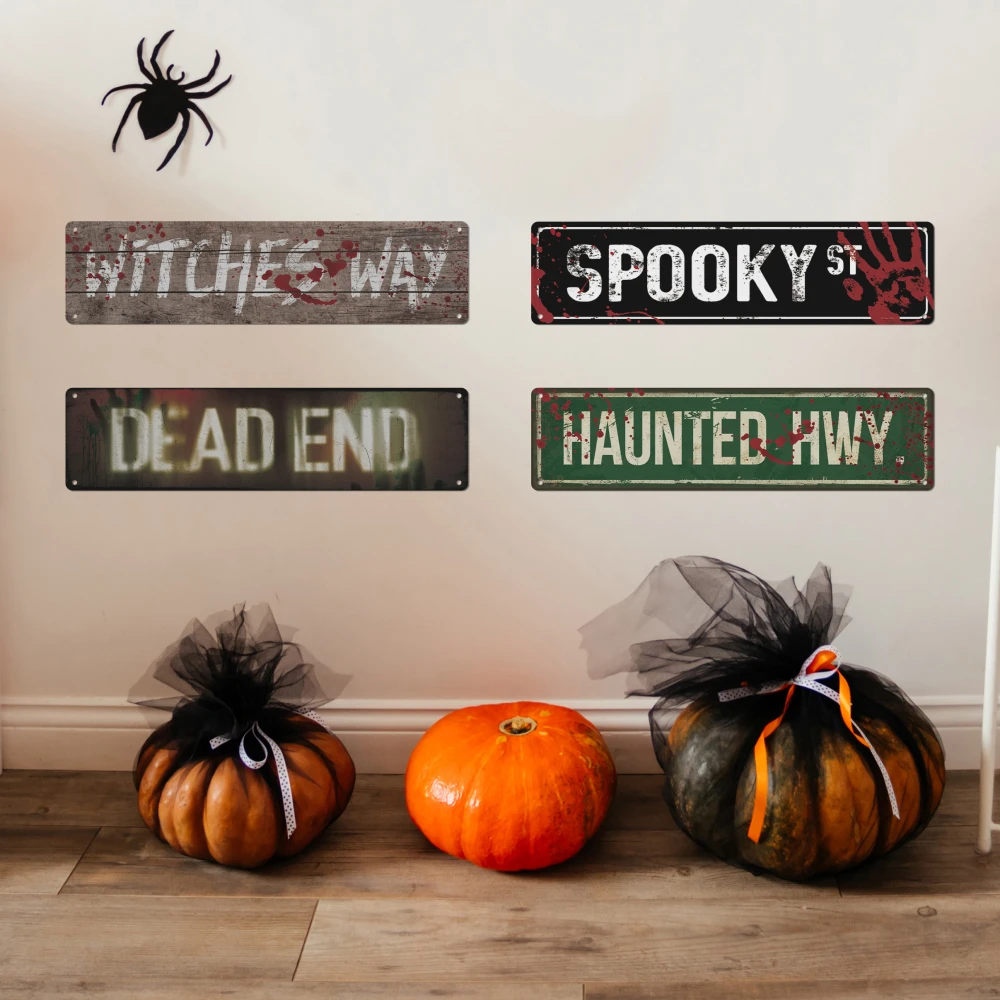 Putuo Decor 1pc Vintage Metal Road Sign Signpost, Salem 1692 Sleepy Hollow Transylvania Witches Way Spooky St, Halloween Gift