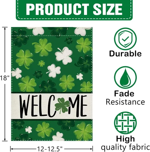 Welcome St Patricks Day Decorative Garden Flag, Lucky Shamrock Clover Yard outsi OOV IIC