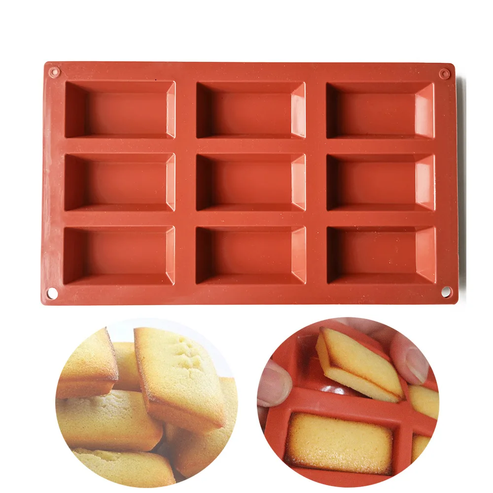 9 Cavity Financier Silicone Cake Mold Golden Brick Shape Cookies Chocolate Moulds Bakeware Tray Pastry Baking Tools M536