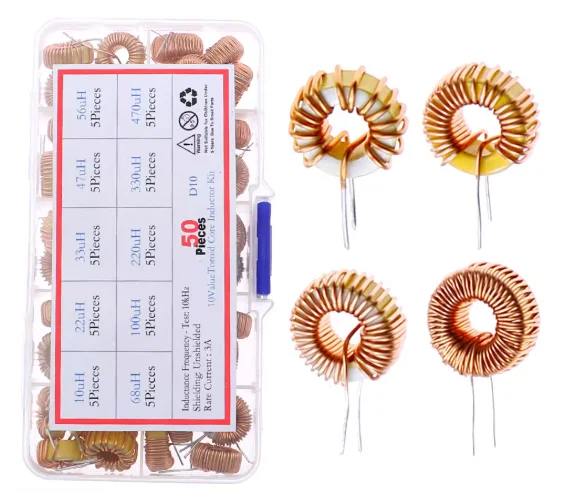 10 أنواع من المحاثات الحلقية: 3A من خلال الفتحة، مع قيم 10uH، 22uH، 33uH، 47uH، 68uH، و470uH، مصنوعة من ماكينة الجرح