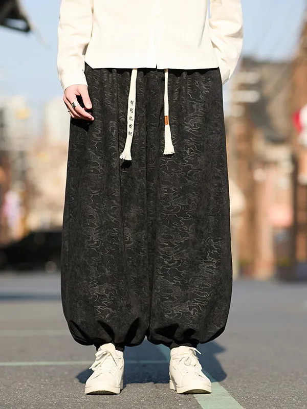 

Bla Elastic Waist Men's Lantern Pants Loose Fit Casual Trousers Versatile Polyester Fiber Spring New Sle Casual Pants