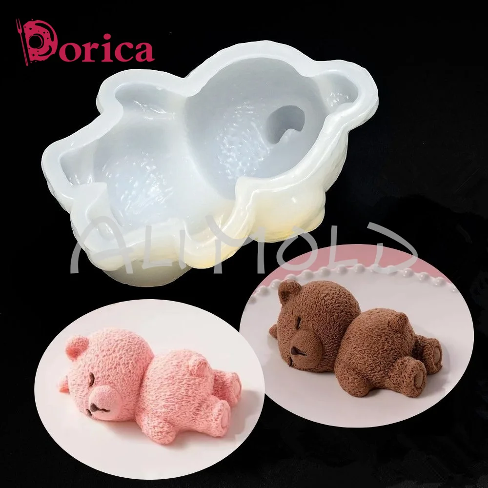 Dorica 3D Small Sleeping Bear Silicone Mold DIY Chocolate Pudding Mousse Dessert Mould Cake Decorating Tools Kitchen Bakeware