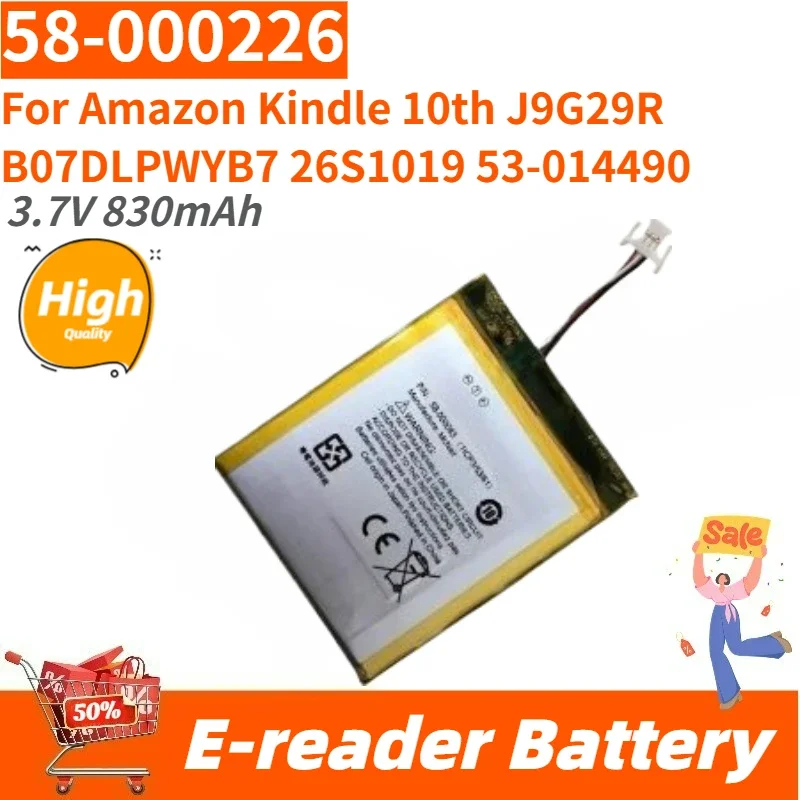 

Brand New Replacement E-reader Battery 3.7V 830mAh 58-000226 for Amazon Kindle 10th J9G29R B07DLPWYB7 26S1019 53-014490