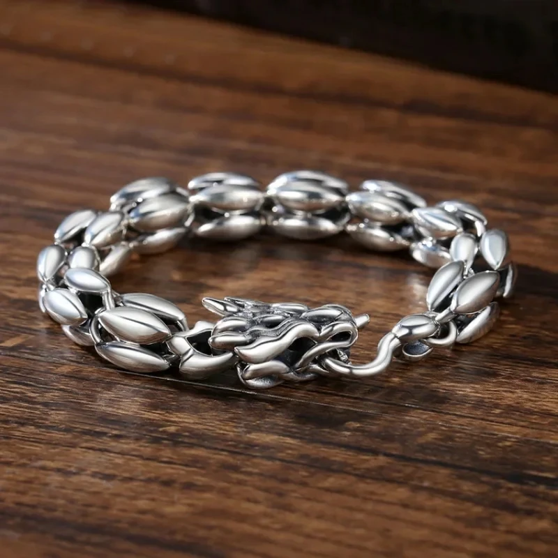 

Simplicity S925 Sterling Silver Personalized Retro Dragon Shaped Chain Punk Hip Hop Design Men's and Women's Bracelet Jewelry