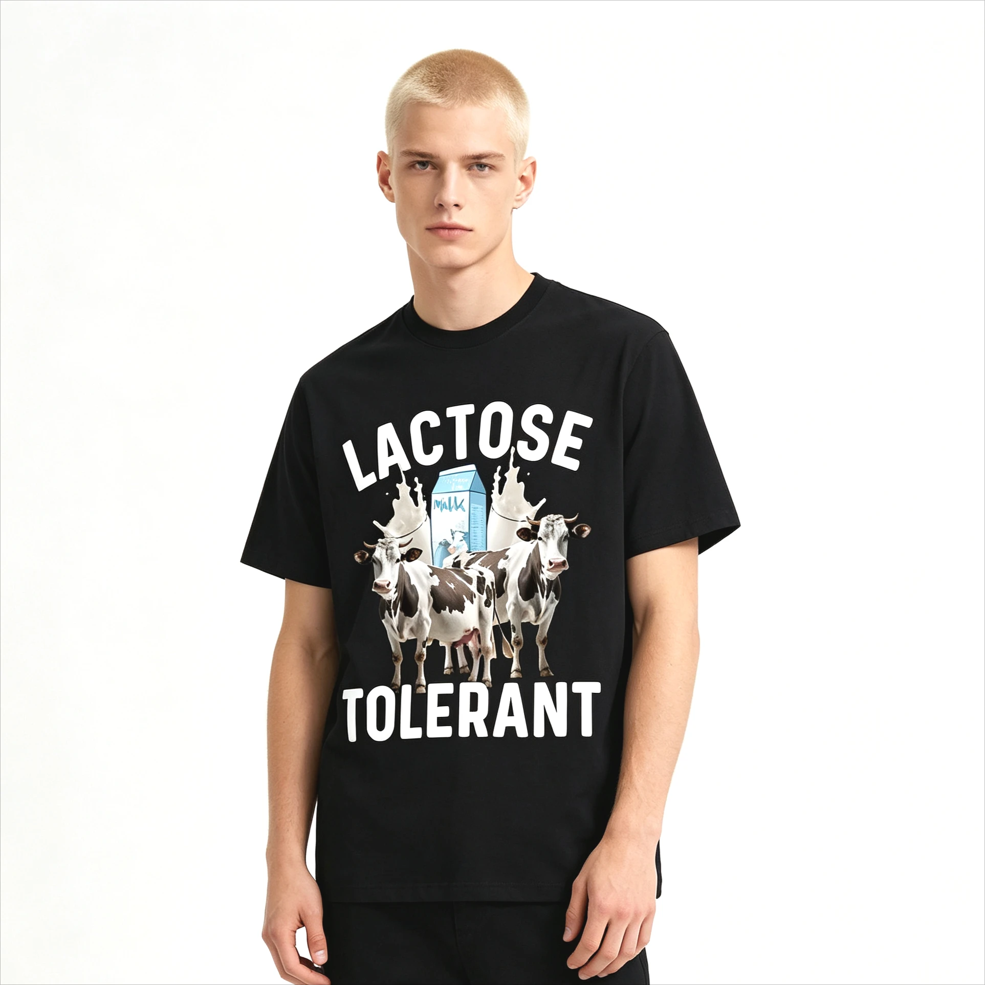 Summer Hot Sale Lactose Tolerant Men Women Graphic Print T-Shirt Y2K Men Women Vintage Top Hip Hop Streetwear Oversized T-shirt