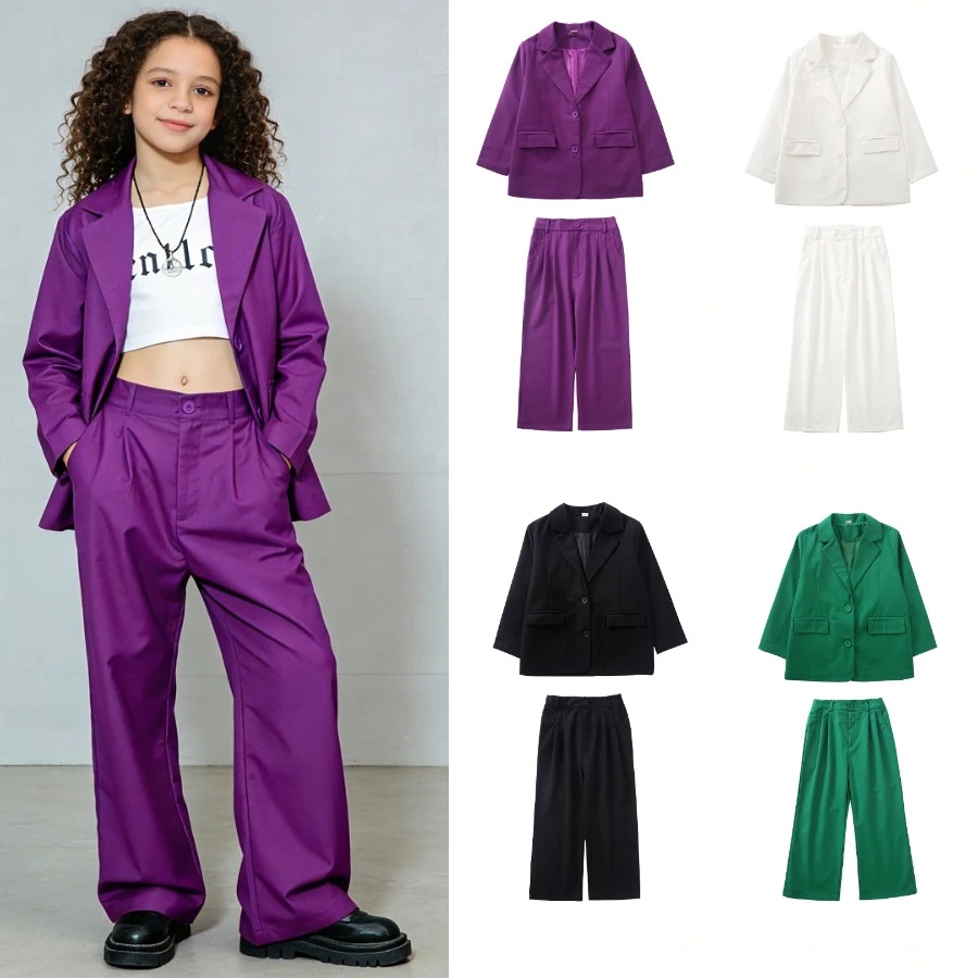 Kids Hip Hop Dance Suit Blazer Pants Set Loose-Fit Streetwear for Boys Girls Jazz Performance Costume Children Fashion Outfit