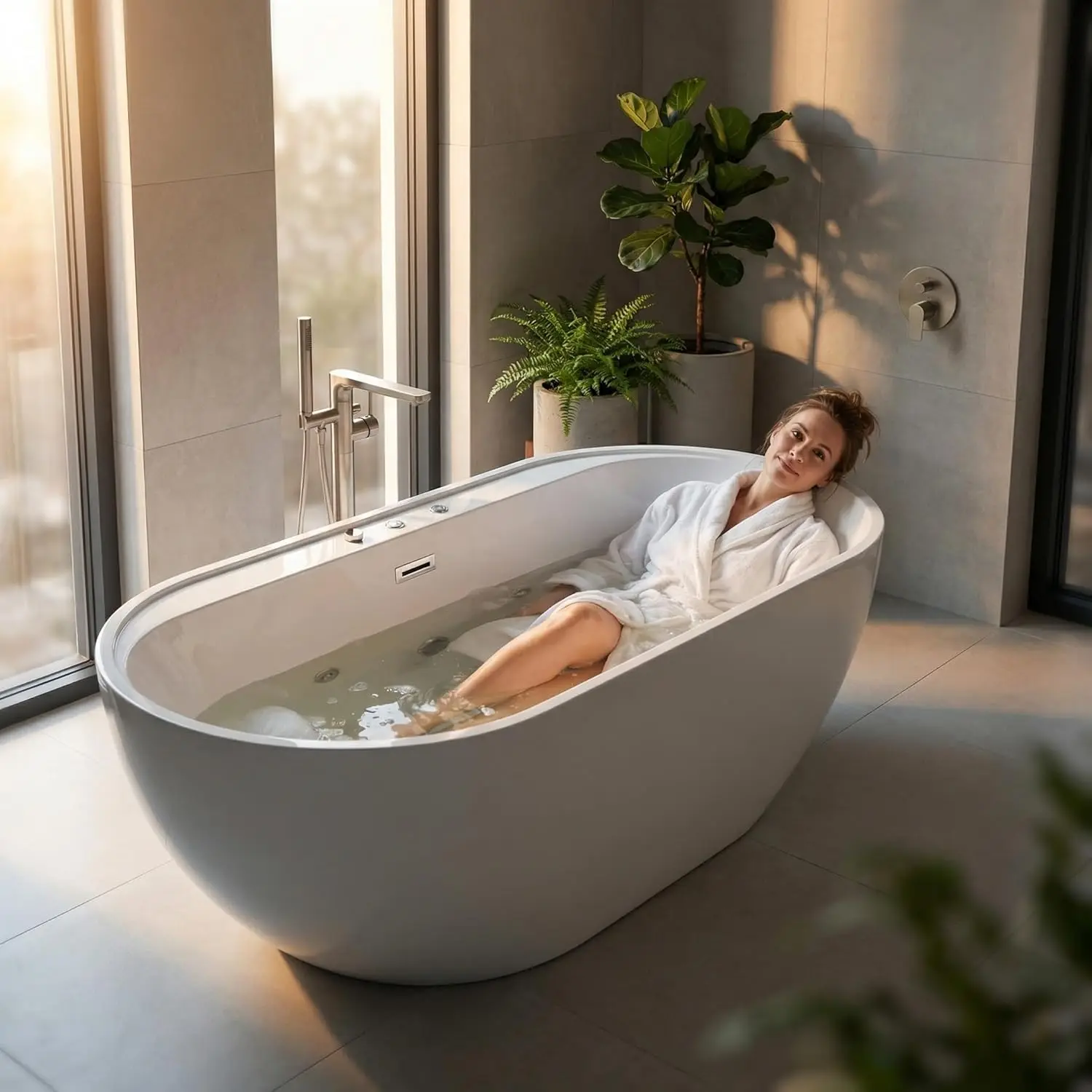 

73" X 48" Jetted Bathtub for 2 Person, Whirlpool Tub Jetted Bathtub with Chromatherapy Tub, 8 Jets 750W Motor, Left Drain Design