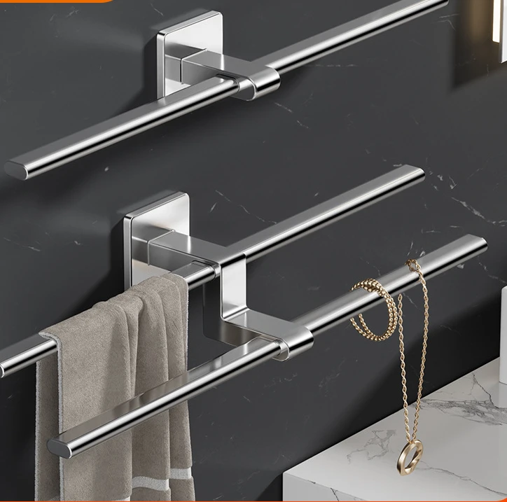 304 stainless steel towel pole toilet non-perforated towel rack shelf bilateral single rod bathroom wall hanging