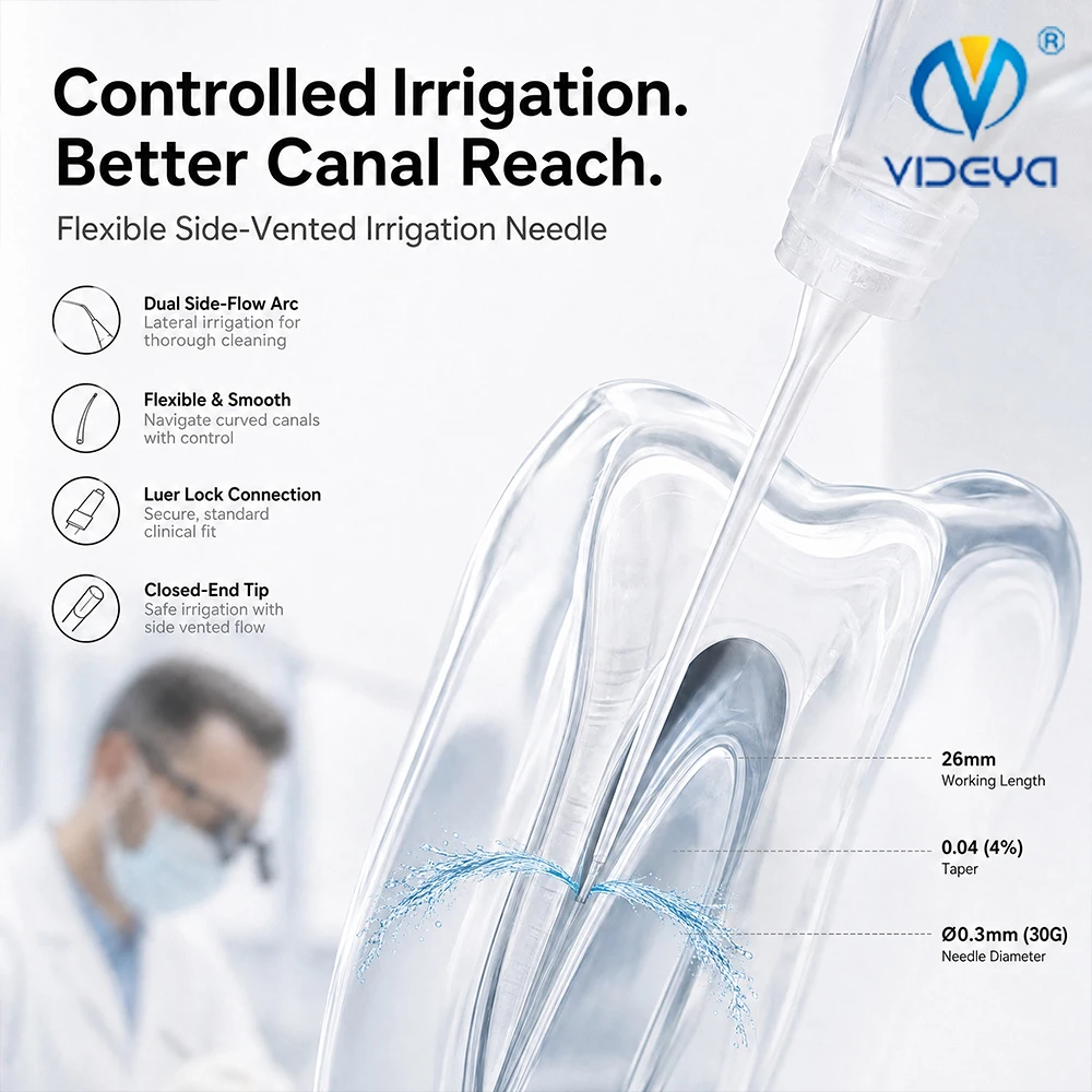 Flexible Root Canal Irrigation Needle 30G 0.3mm Side Vented Closed End Luer Lock .04 Taper 26mm Dental Endodontic Tips