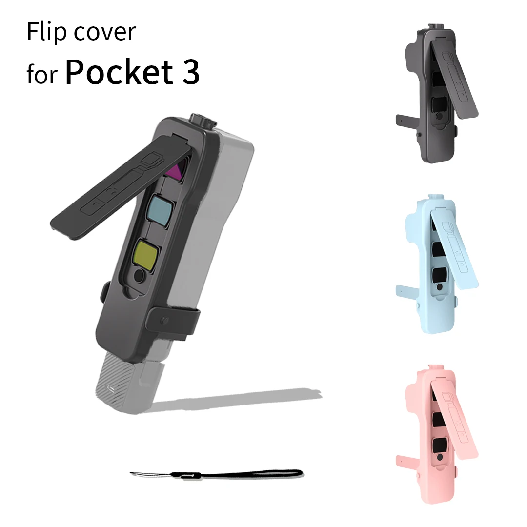 Flip Cover for DJI OSMO Pocket 3 Plastic Case Built-in 5 Filter Slots Anti-Scratch Cover with Straps for Pocket 3 Accessories