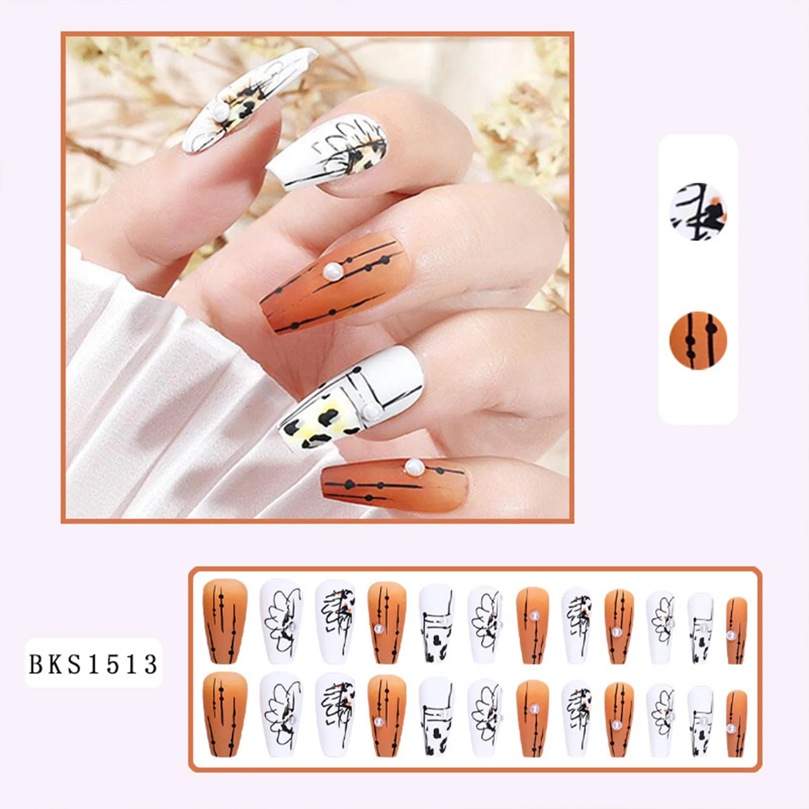 Pearl Setting Long False Manicure Easy to Apply Simple to Peel off Nails for Women and Girl Nail Salon