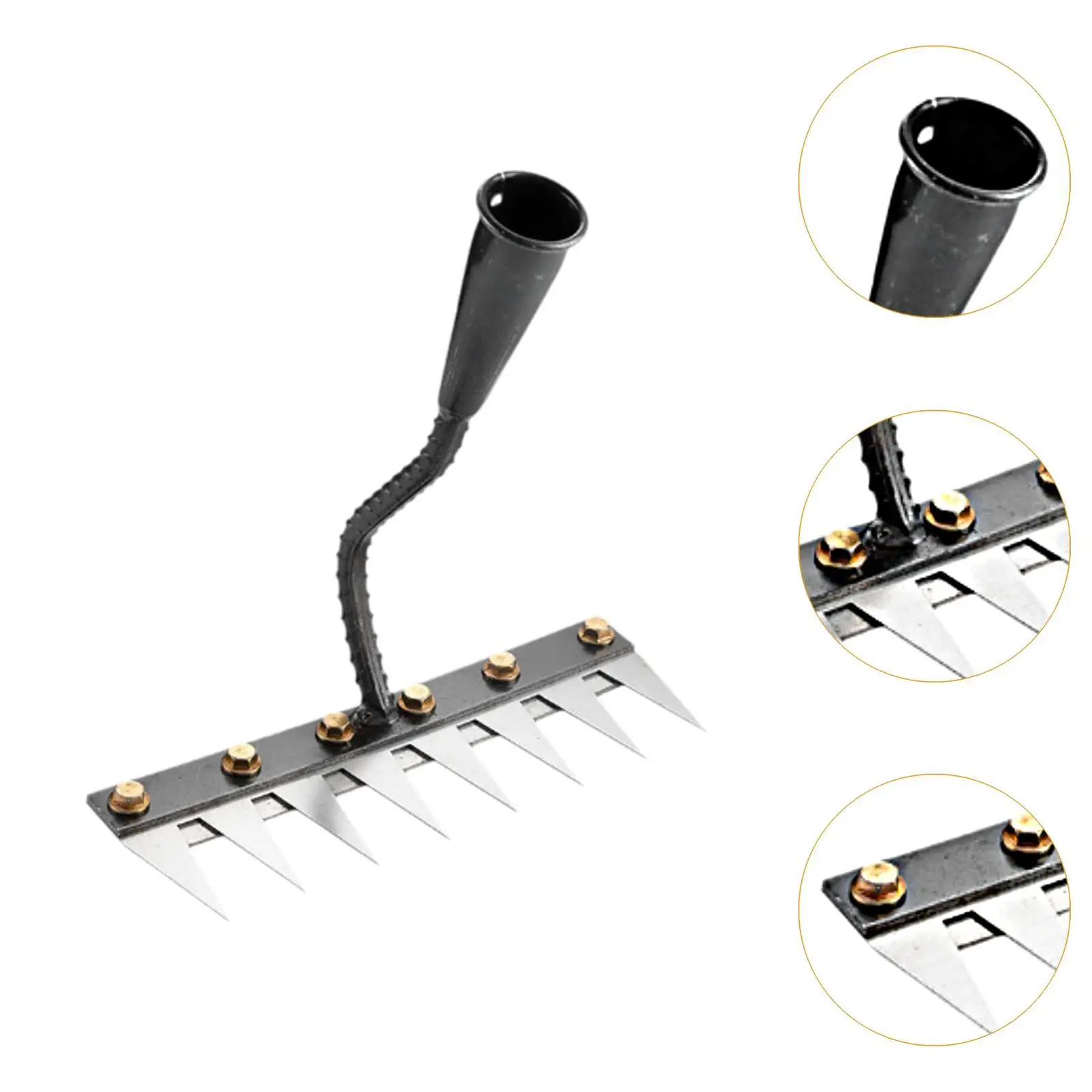 Garden Rake Steel Heavy Duty Rust Resistant Ergonomic Handle Remover Weed Puller Tool for Yard Farm Gardening Lawn Mulching