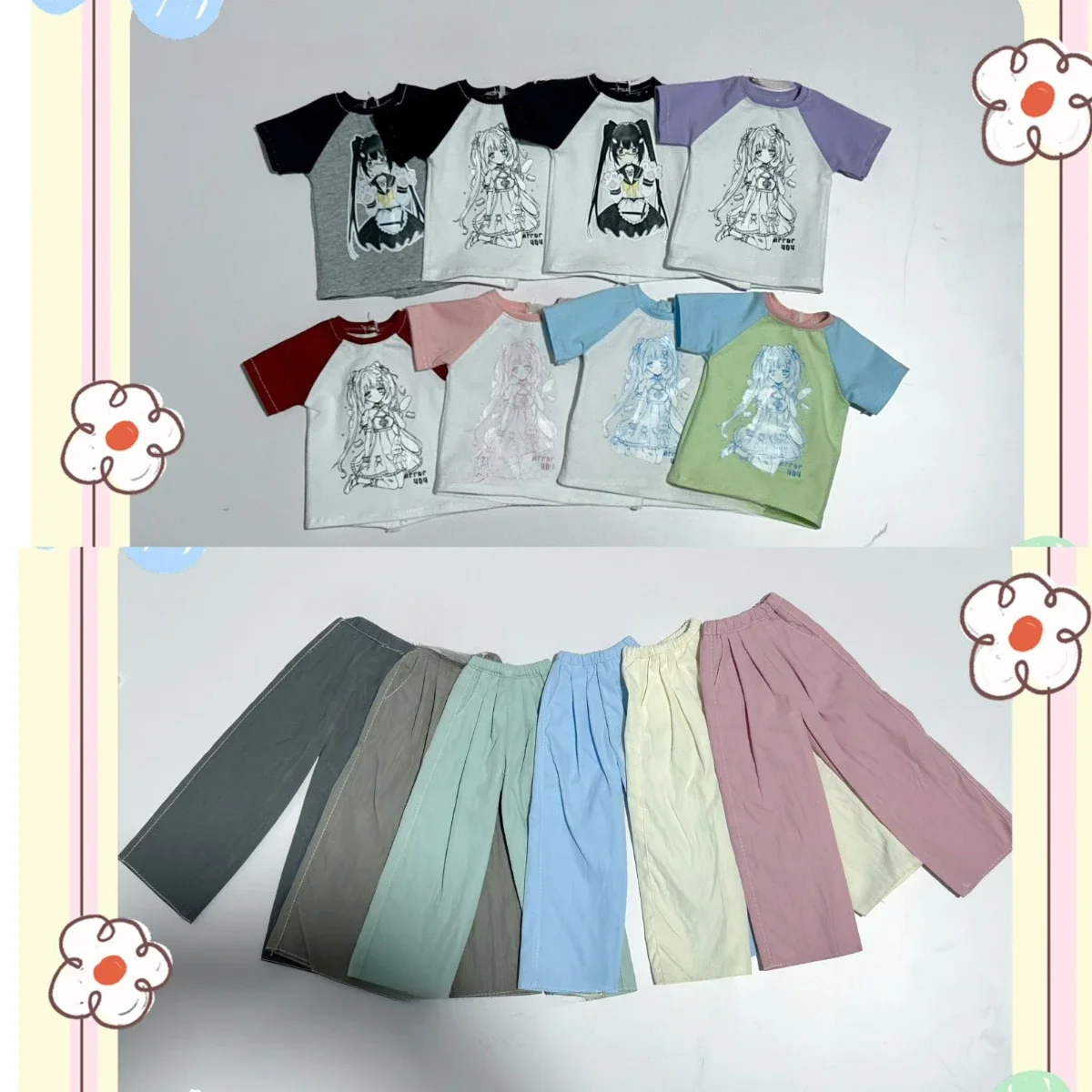 1/6 1/4 Doll's Clothes Suit for 30/45cm Bjd Doll Casual Pants +Anime Short Sleeve T-shirt  Girl Toys Doll Accessories, No Doll