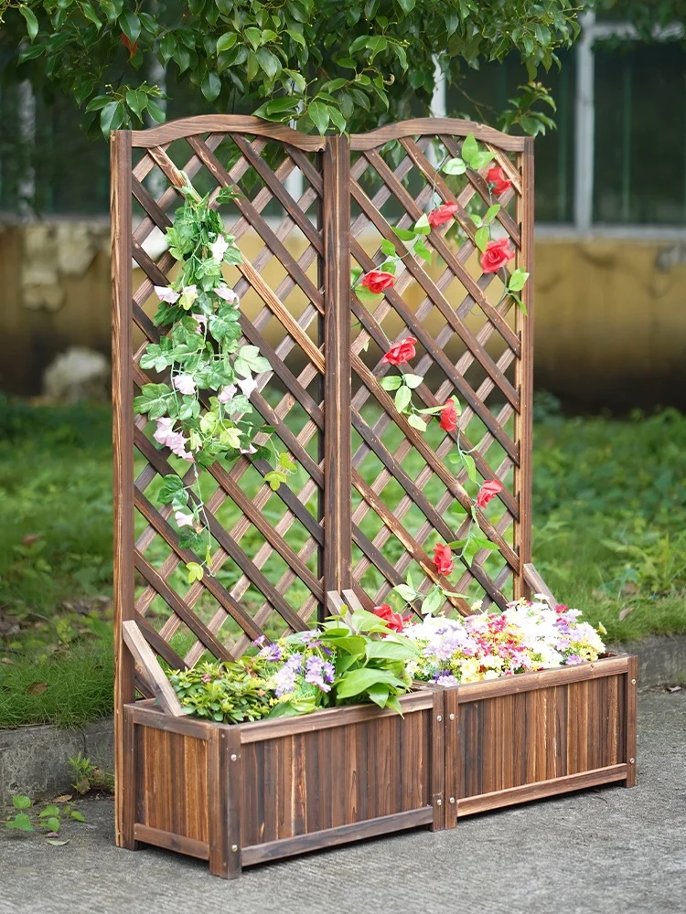 Outdoor anti-corrosion wood courtyard planter grid frame, outdoor grid fence, climbing vine frame, balcony storage rack