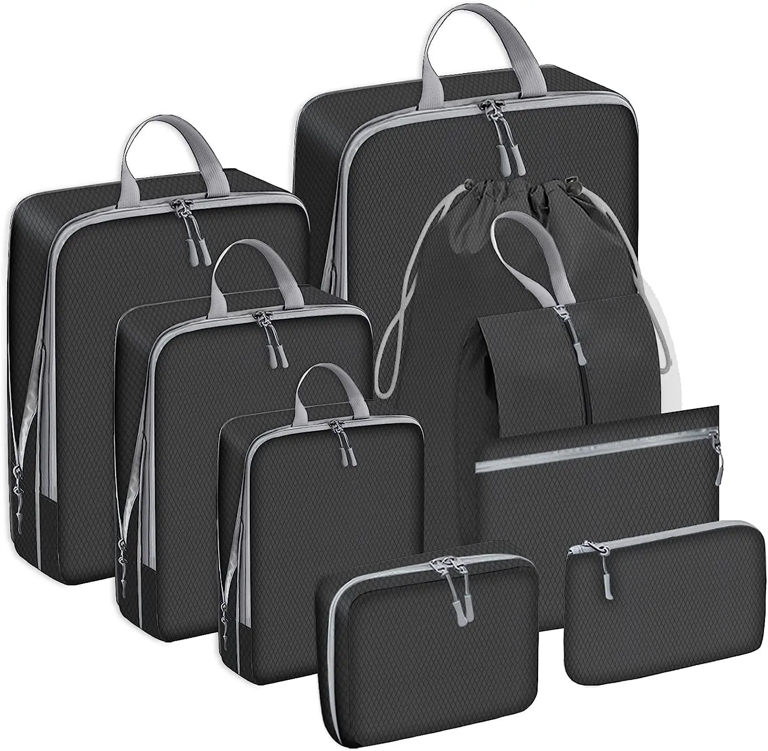 Grande Capacidade Saco De Armazenamento De Viagem, Embalagem Compressível, Cubo Dobrável Mala, Mala Impermeável, Nylon Portátil Bagagem Bag, Novo, 9 Pcs