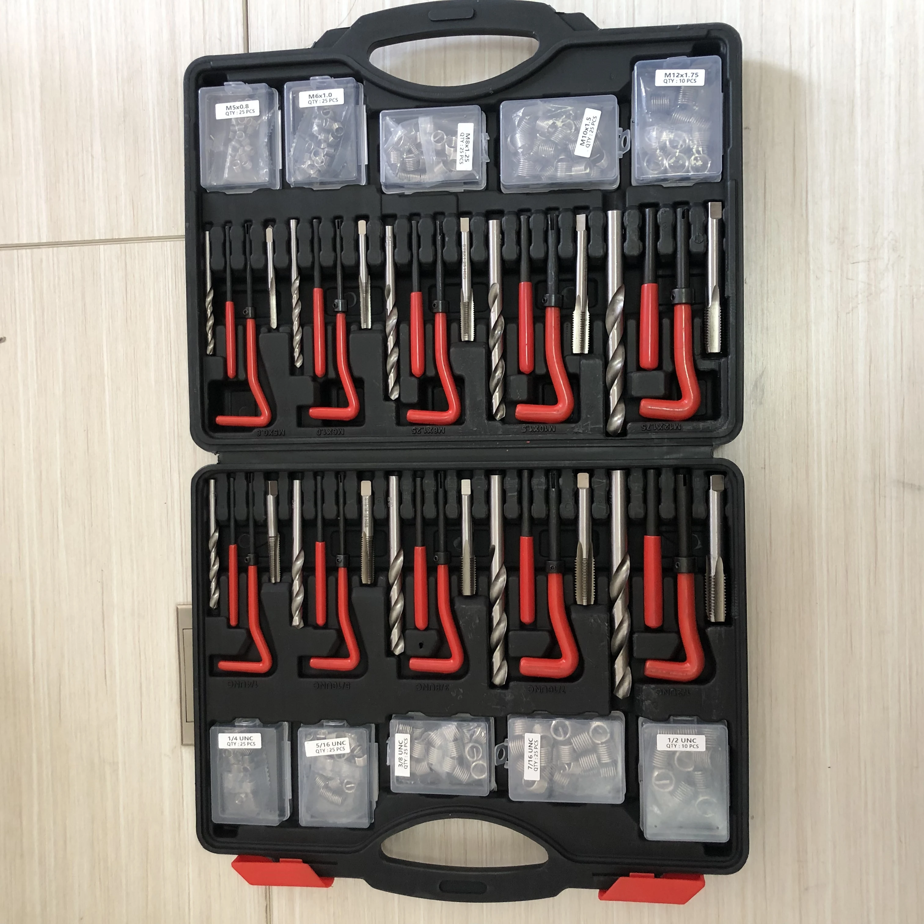 261Pc Thread Repair Kit SAE & Metric Rethreading Tool Set with HSS Drill Bits Thread Inserts Breakoff And Installation Tools