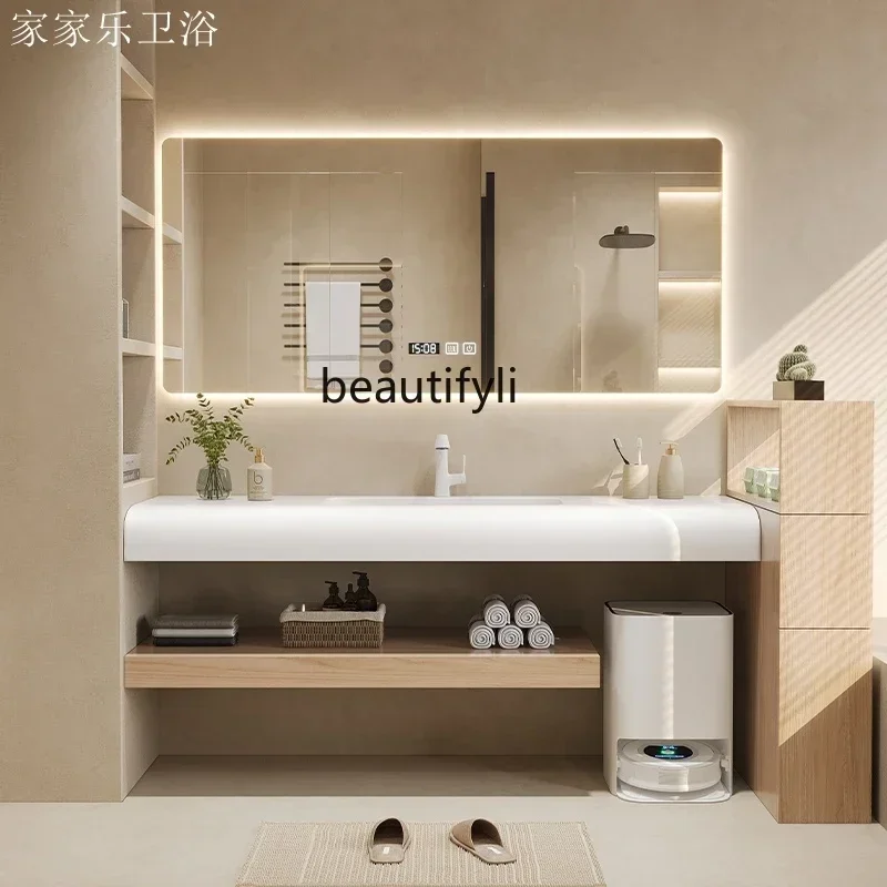 

07CHigh-value Corian integrated basin bathroom cabinet modern and simple, hand washbasin washbasin basin