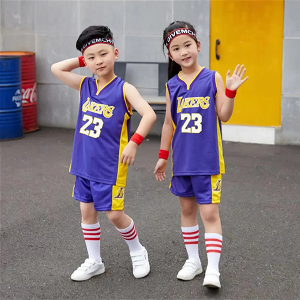 NEW 24/25 Children\'s clothing suit boy girl Fans Basketball Jerseys Lakers 23  game team uniform training  Vest and shorts