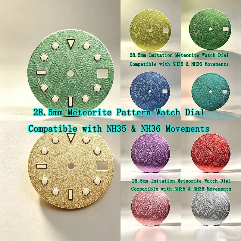 Multi-color 28.5mm Imitation Meteorite Texture Watch Dial with Date Window, Compatible with NH35 & NH36 Automatic Movement