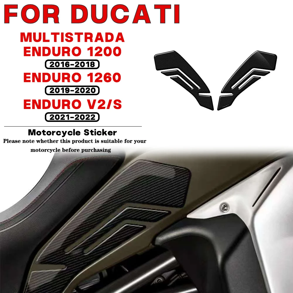 

For DUCATI Multistrada Enduro 1200 1260 V2 V2S 2016-2022 Motorcycle Side Fuel Tank Pad Knee Decal Protection Sticker 3D Carbon