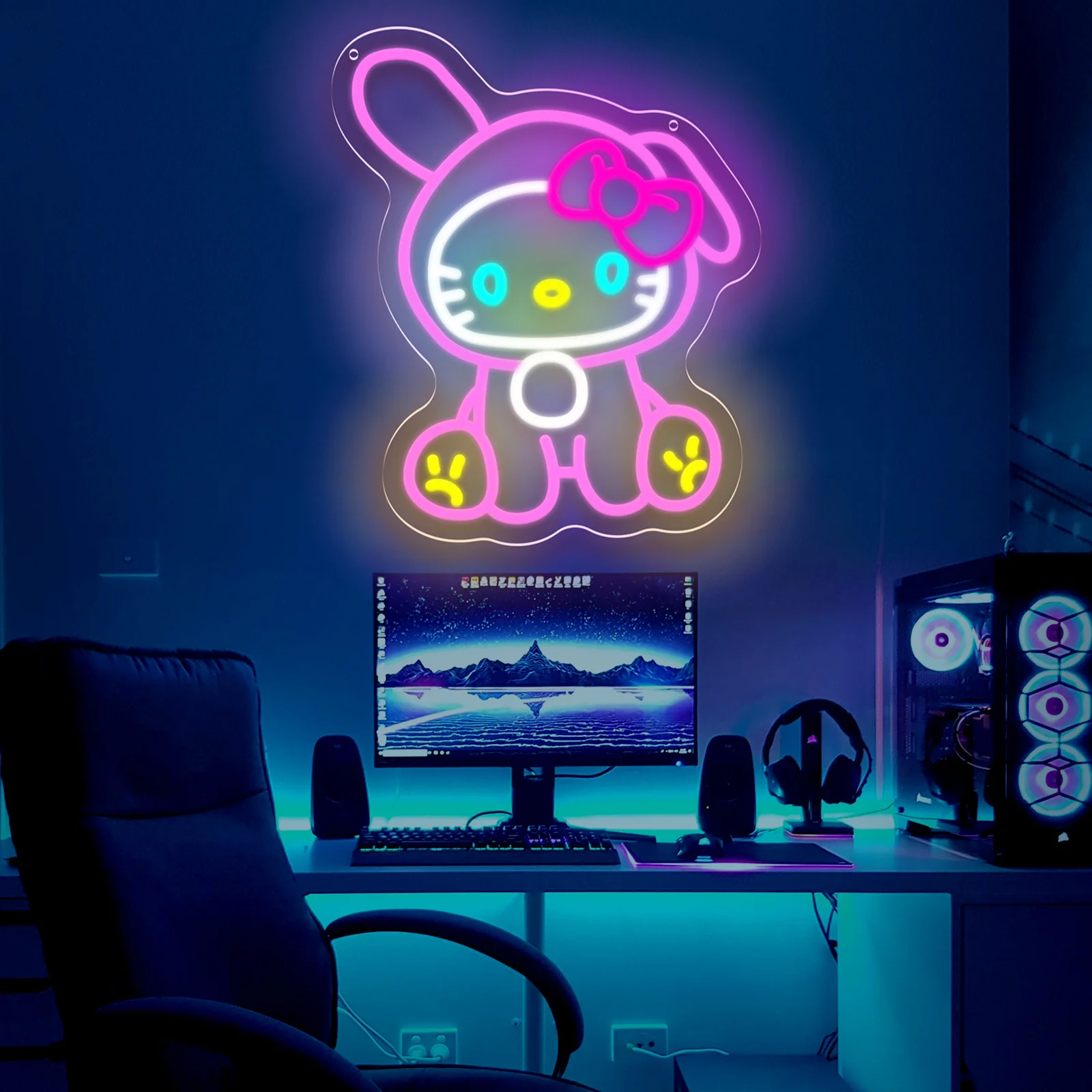 Hello Kitty Melody Neon Sign Sanrio LED Neon Light USB for Girl Bedroom Study Game Room Party Exhibition Decor Gift Dimmable