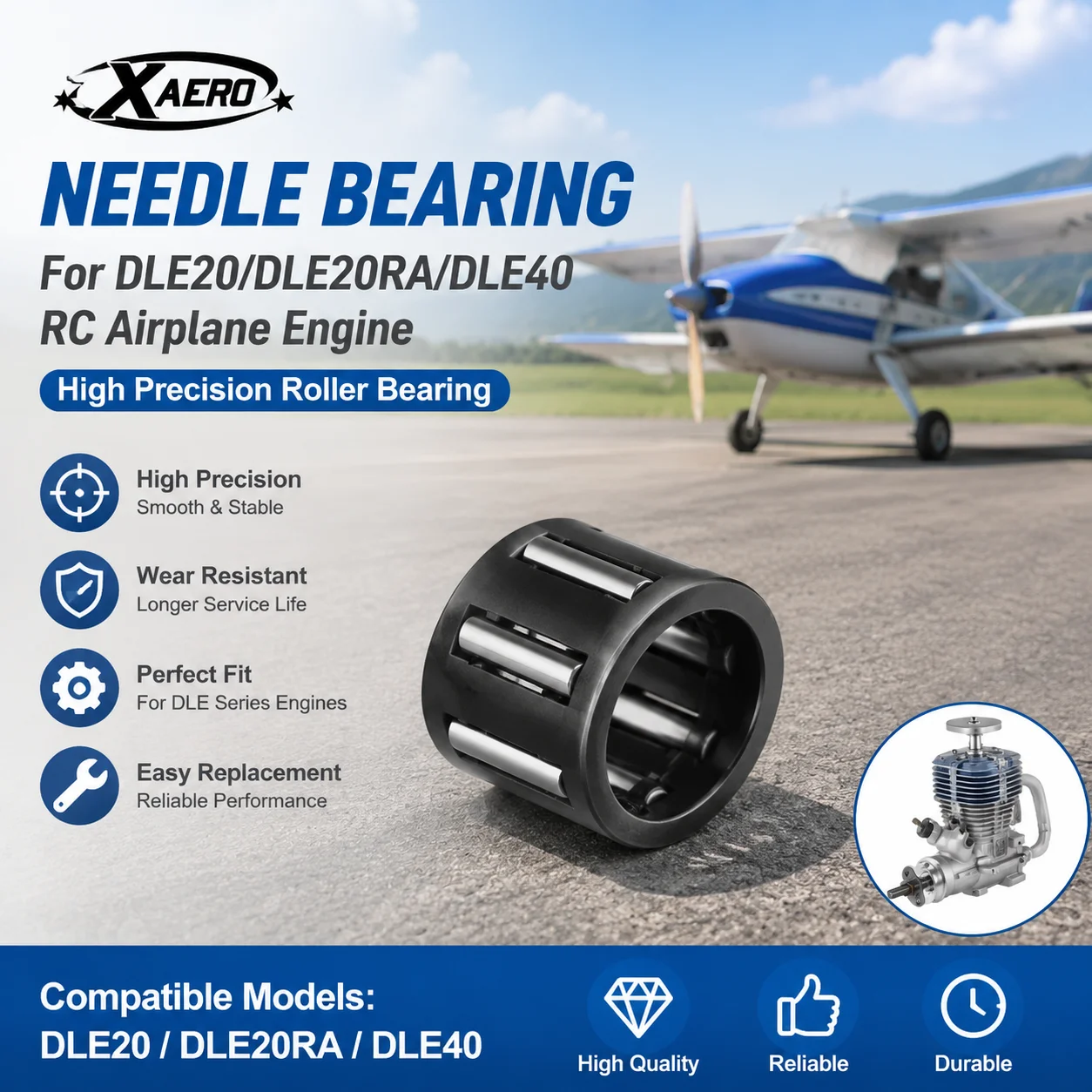 DLE20/DLE20RA/DLE40 Needle Bearing for 2-Stroke RC Airplane Engine, High Precision Roller Bearing,  Crankshaft Replacement Parts