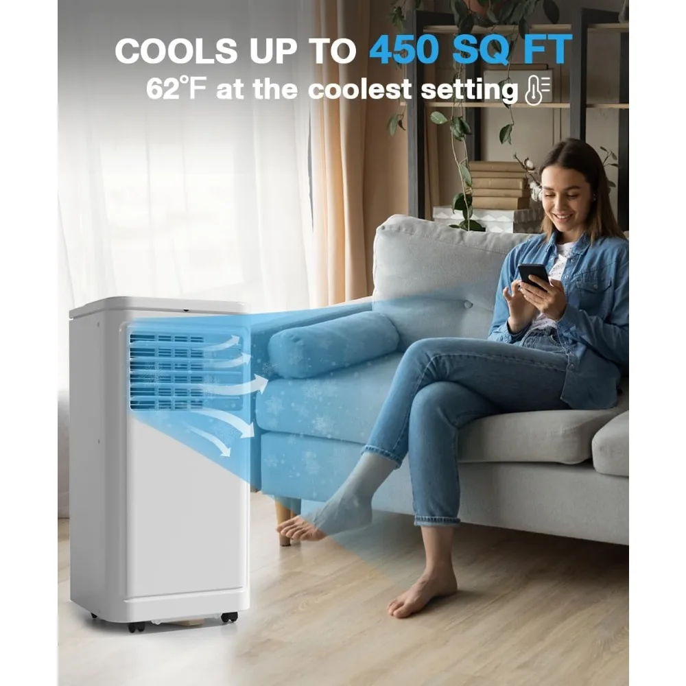 Portable Air Conditioner, 10000 BTU for Room up to 450 sq. ft, Portable AC with Dehumidifier & Fan, 2 Fan Speeds, 24H Timer