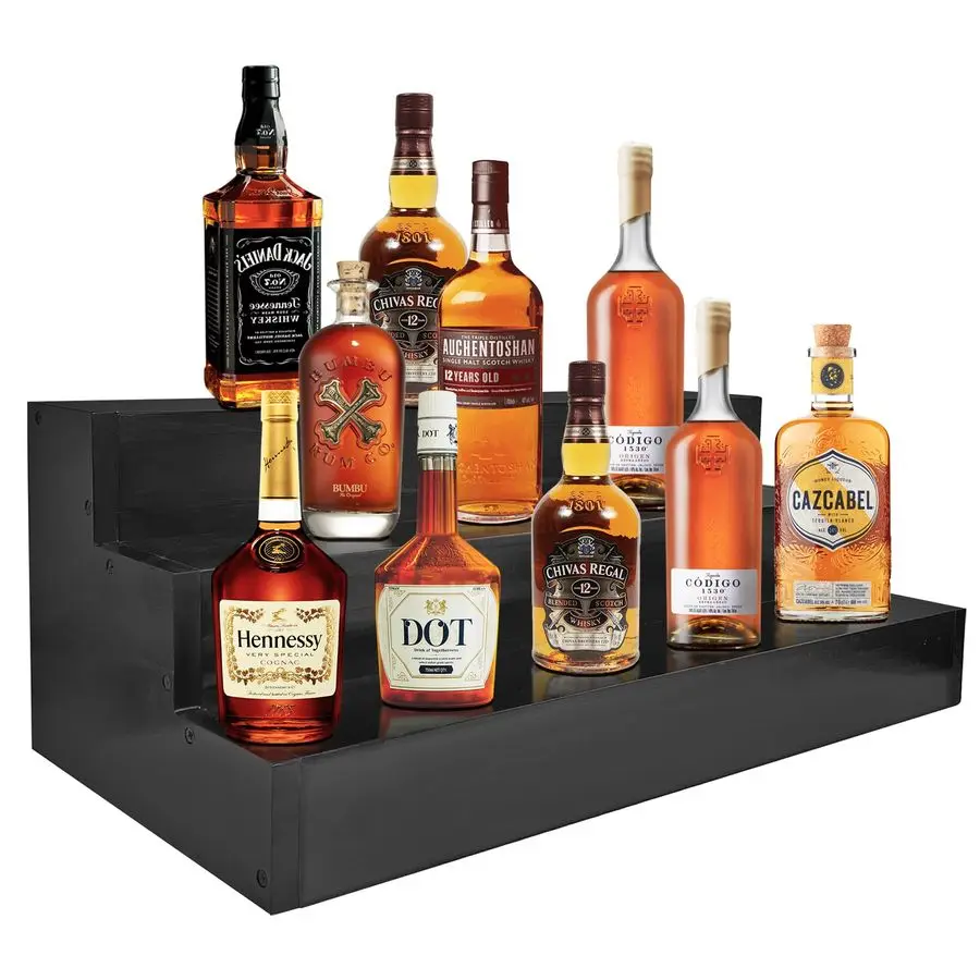 

Wood Liquor Bottle Shelf 3 Tier Bar Shelf Freestanding Vintage Liquor Stand for Home Bar Decor Black, 24 Inch Wide