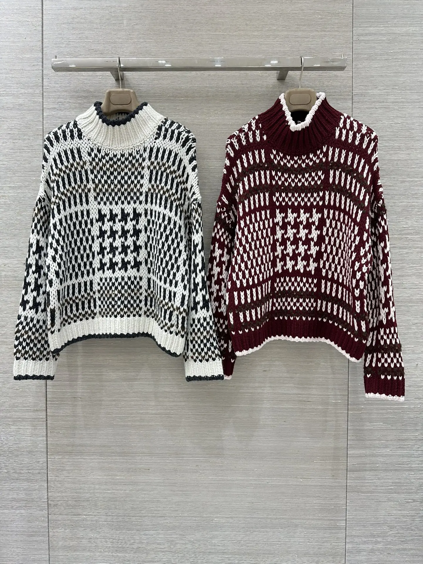 

Женский шерстяной свитер с геометрическим рисунком, связанный крючком и блестками, осень-зима, водолазка с длинным рукавом, свободный модный вязаный пуловер