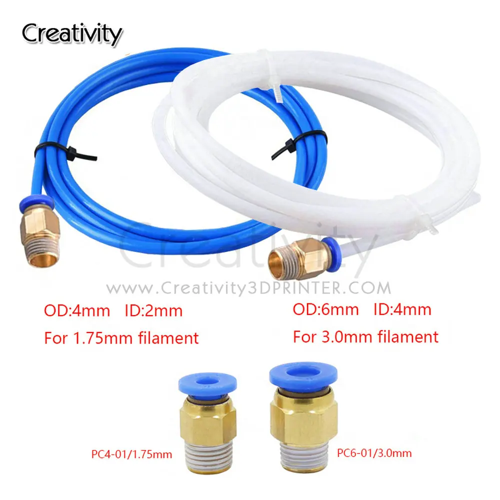 As impressoras 3d dos conectores de tubulação do tubo de 1m ptfe parte j-cabeça hotend para v5 v6 1.75mm 3.0mm filamento bowden longa extrusora parte 2