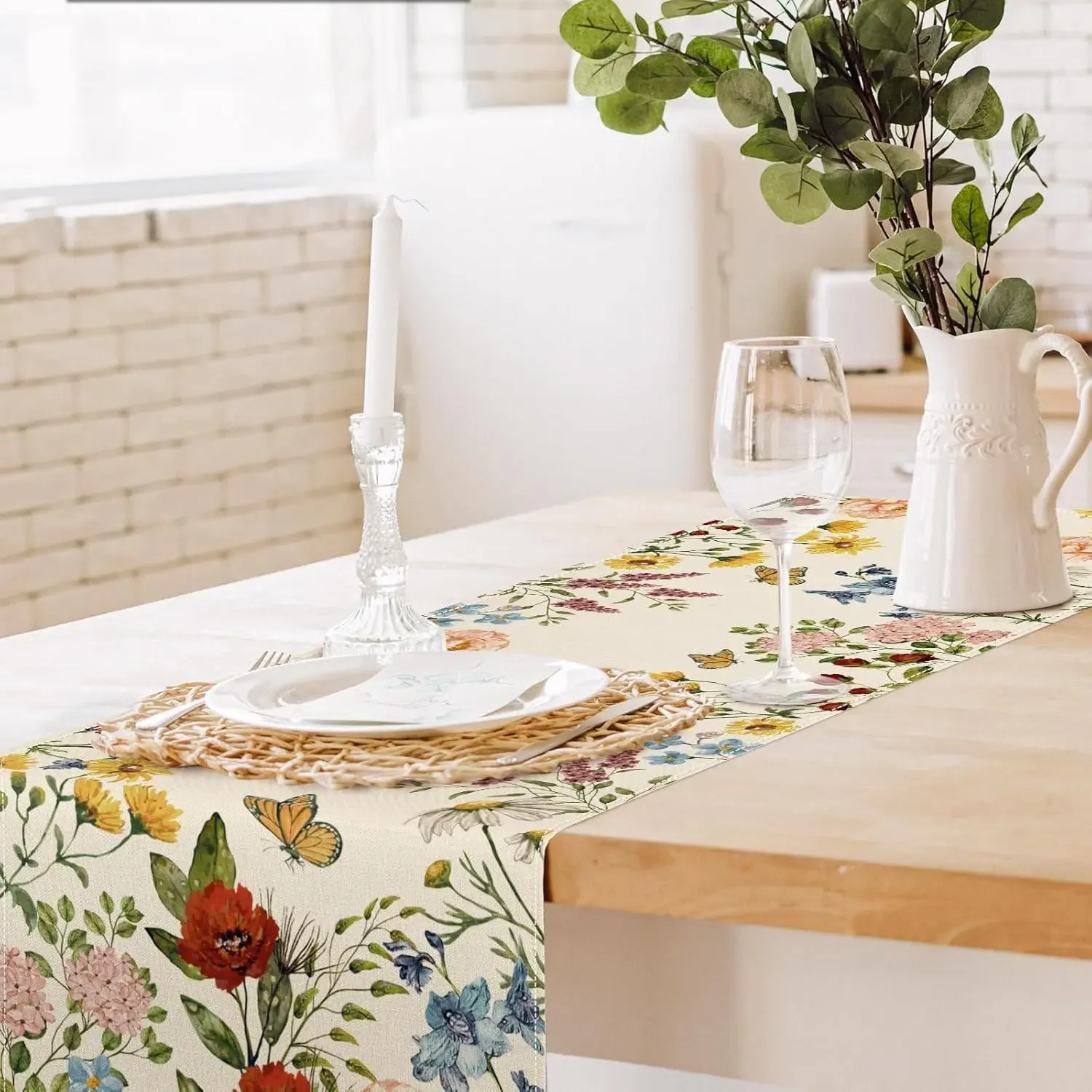 Frühling Aquarell Wildblumen Leinen Tischläufer für Urlaub Hochzeit Party Dekor Frühling Vintage Tischläufer Kommode Schal Dekor