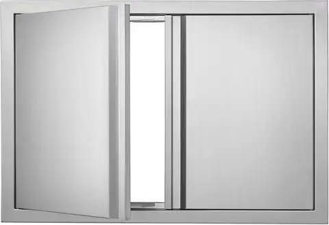 BBQ Access Door, 30.5W x 21H Inch Double Outdoor Kitchen, Stainless Steel Flush Mount, Wall Vertical with Recessed Handles, for