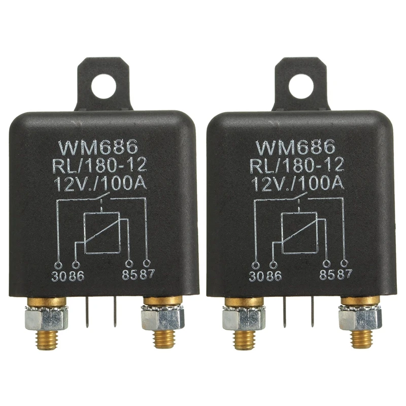 2X 12V 100Amp 4-Pin Heavy Duty ON/OFF Switch Split Charge Relay For Auto Boat Van Black