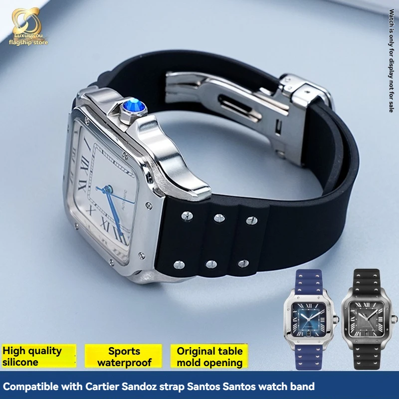 

For Cartier Santos strap Silicone bracelet High quality Rubber watchband for Waterproof rubber band 21mm black blue wristband