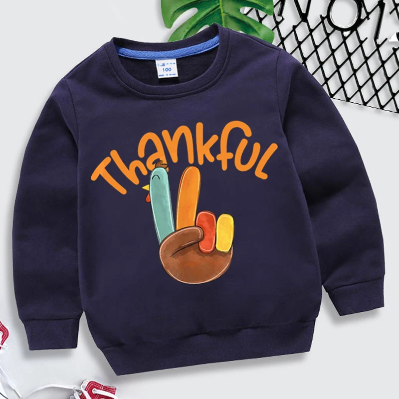 Boys Girls Clothing Peace Hand Sign Thankful Turkey Thanksgiving Sweatshirts Fall Vibes Happy Thanksgiving Matching Sweatshirt