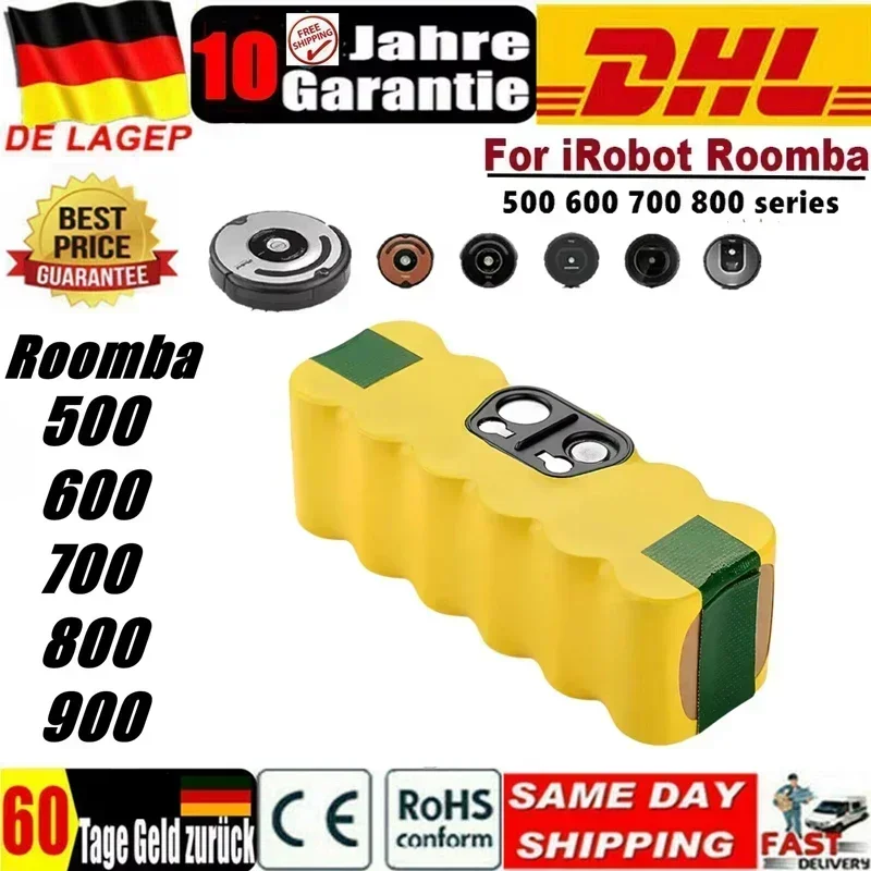 100% iRobot 500 600 700 800 900 시리즈용 정품 배터리, 14.4 12800mAh 배터리, Roomba14.4 V 620 650 770 780 580