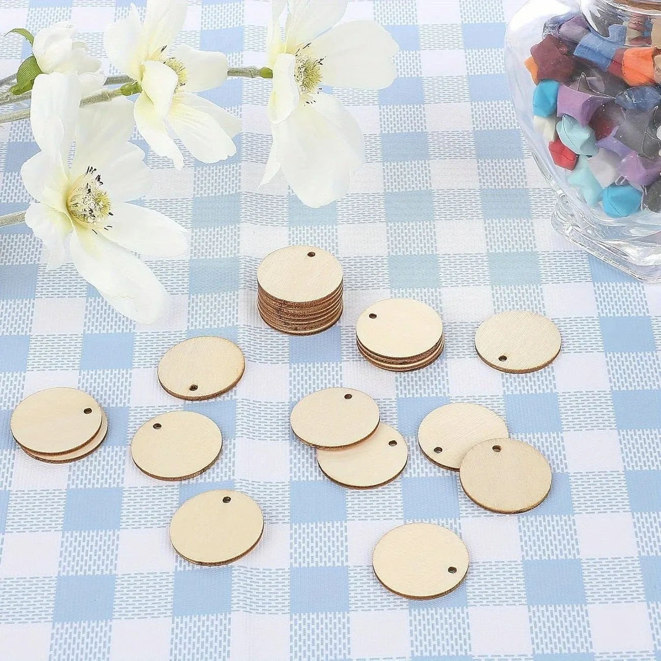 100pcs Wood Circle Pendants 2.54 cm Round Disc Circle Wood Pendants with Holes Round Wood Discs for Crafts Wooden Earring Blanks - view 6