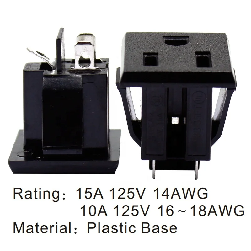 AC 125V 15A Panel Mount Socket US JPN Type Plug Adapter Industrial Connector Power Supply Outlet