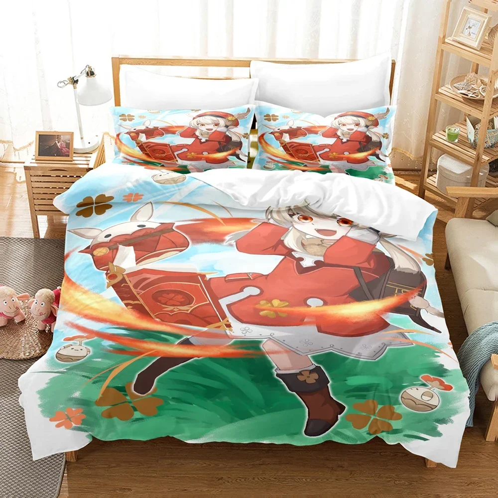 

New 3D Digital Printed Games Genshin Impact Three-Piece Bedding set With Winter Home Polyester Quilt Cover With Cartoon Pattern